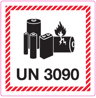 Lithium batterij markerings label UN3090 (nieuw formaat) 10x10 cm