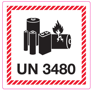 Lithium batterij markerings label UN3480 (nieuw formaat) 10x10 cm